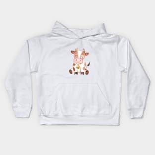 Cute brown cow Kids Hoodie